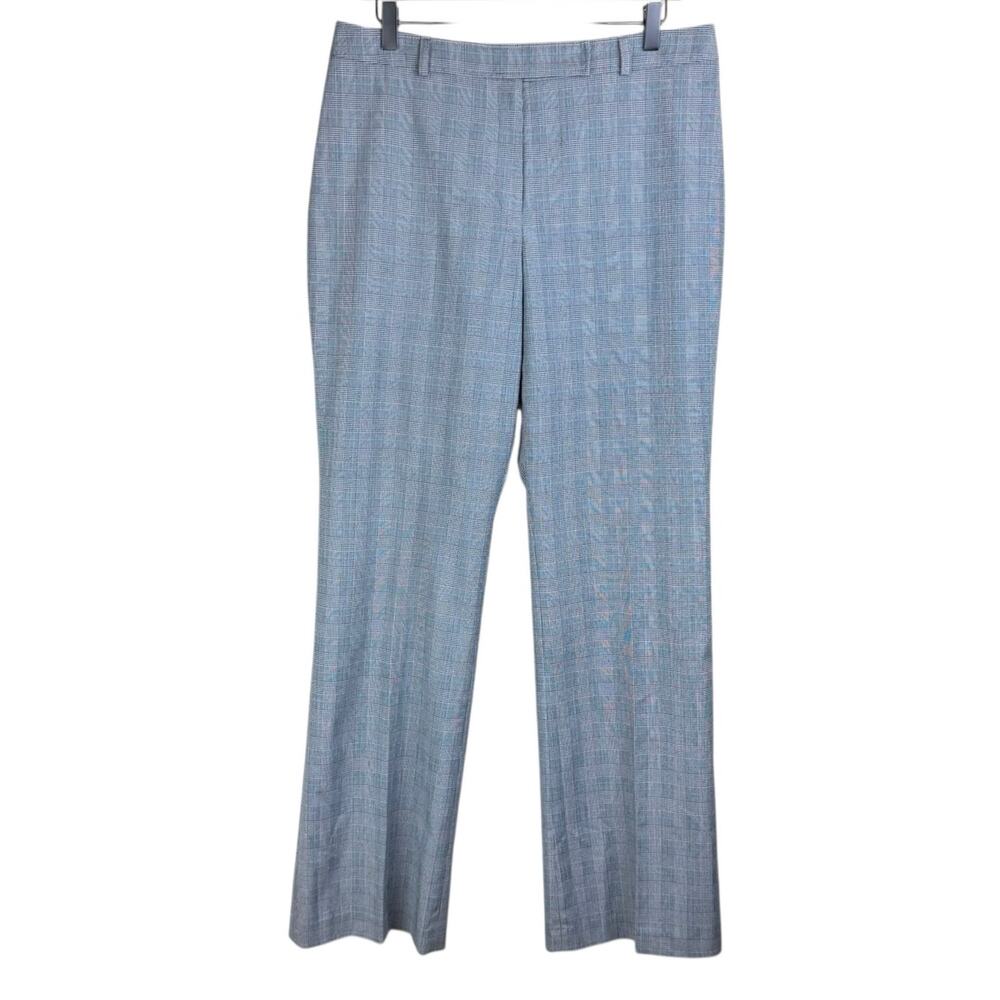 Conrad C Collection 12 Gray Blue Plaid Straight Leg High Rise Lined Office Pants